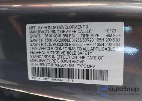 2024 Honda Pilot Touring from USA, damaged, VIN 5FNYG1H76RB013453